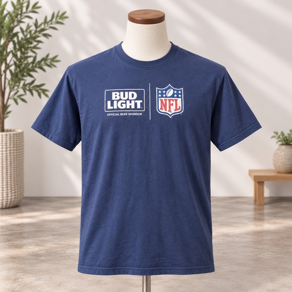 Hanes Bud Light NFL T-Shirt Mens Large Navy Blue Graphic Tee Short Sleeve Cotton